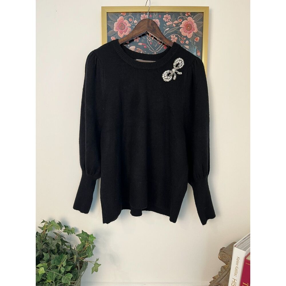 CECE Black Embellished Bow Sweater 1X